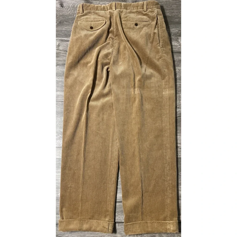 Polo Ralph Lauren Double Pleated And Cuffed Gold Brown Corduroy Pants Size 32x30
